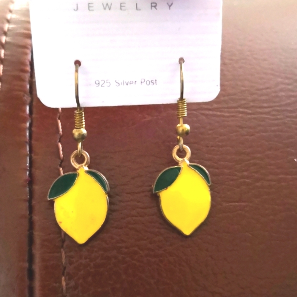 new Yellow and Green Lemon Charm Earrings